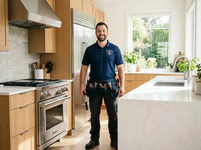 Appliance Repair Hero technician in a Bedford, NY kitchen after an appliance repair